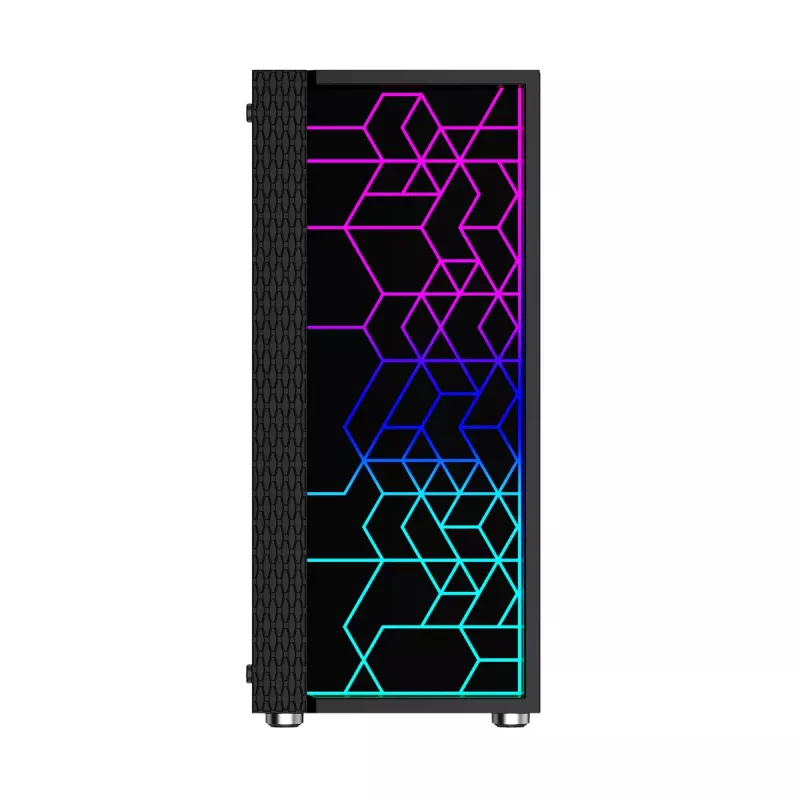 PC Case GEMBIRD Fornax 2500 Midi Tower Juoda — ATX/ITX support, tempered glass, RGB, 3x120mm front, 2x2.5 inch bays