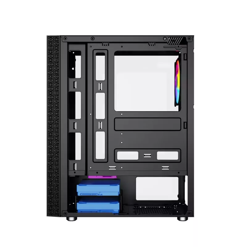 PC Case GEMBIRD Fornax 2500 Midi Tower Juoda — ATX/ITX support, tempered glass, RGB, 3x120mm front, 2x2.5 inch bays