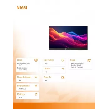 Monitor Neovo N1651 15 colių OLED 4K USB-C mHDMI 400n