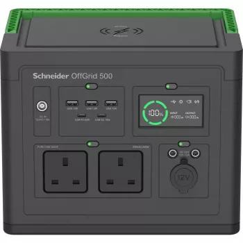 APC SE OffGrid nešiojamoji maitinimo stotelė 500 - ličio jonų baterija, LCD, 2x UK lizdai, 3x USB-A, 2x USB-C, 3x 12V, belaidis įkroviklis