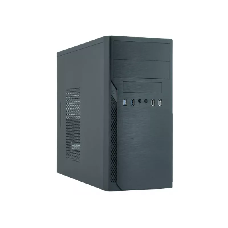 PC korpusas CHIEFTEC ATX Mini-Tower Alu Brossé SECC juodas — Micro ATX, 2×3,5 colio lizdai, 2×5,25 colio lizdai, USB2.0+2×USB3.2 Gen1
