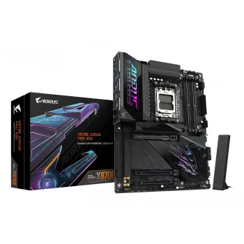 GIGABYTE X870E AORUS PRO X3D ATX pagrindinė plokštė — AMD Socket AM5, 18+2+2 VRM, DDR5 iki 9000 Hz (OC), 2×PCIe5 + 2×PCIe4, Wi‑Fi 7, 5GbE, USB4