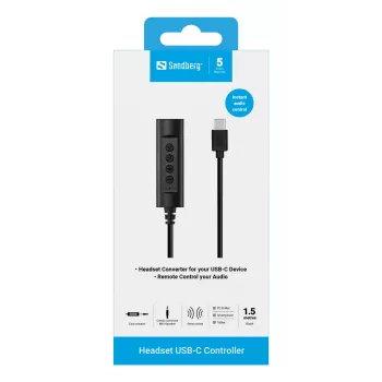Sandberg Headset USB-C Controller, 1,5 m, Valdiklis, 25 g, Juoda