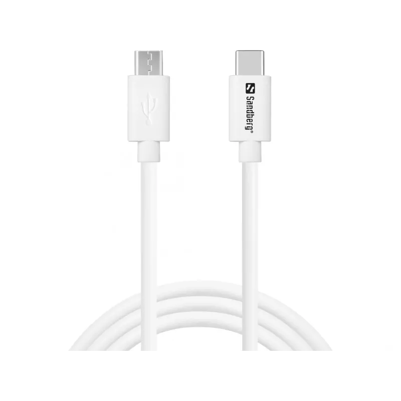 Sandberg USB-C>MicroUSB įkrovimo laidas 1 m, 1 m, USB C, Micro-USB B, baltas