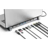 Manhattan USB-C dokas / stotelė su kortelių skaitytuvu ir MST, prievadai (x7): Ethernet, HDMI (x2 4k@60Hz), USB-A (x3) ir USB-C, su energijos tiekimu (PD) 100W - reikalingas išorinis USB-C įkroviklis (nepridedamas). Maitinamas per USB (nereikalingas išorinis maitinimo šaltinis), kai PD nenaudojamas