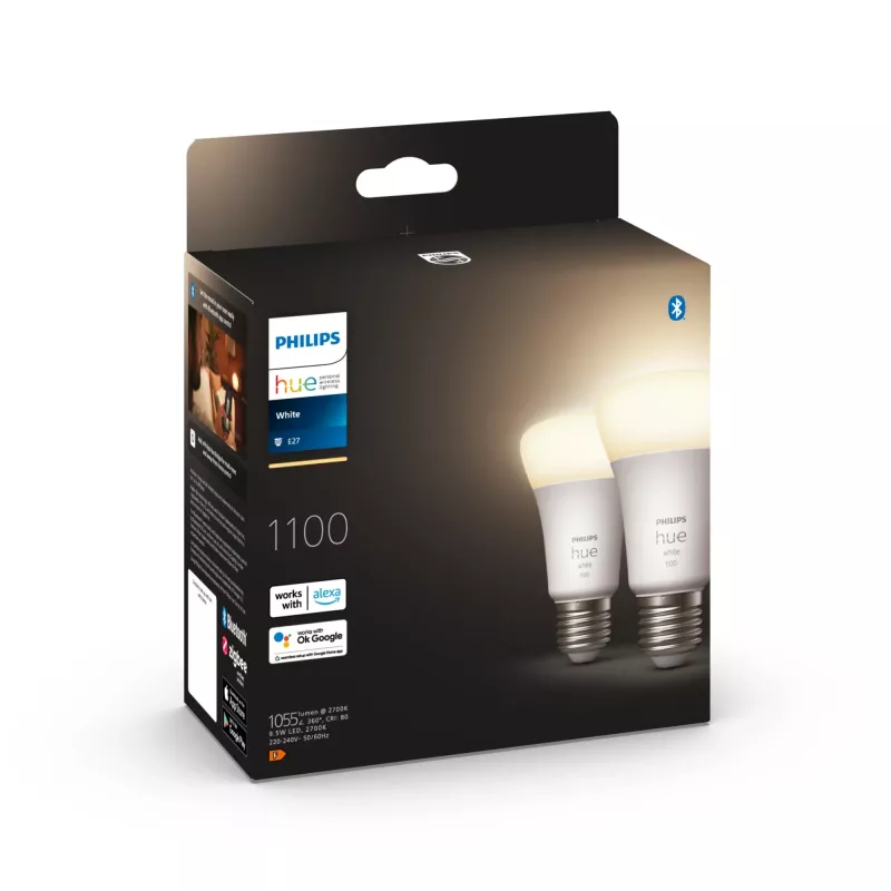 Philips Hue White A60 – E27 išmanioji lemputė – 1100 (2 vnt. pakuotė)