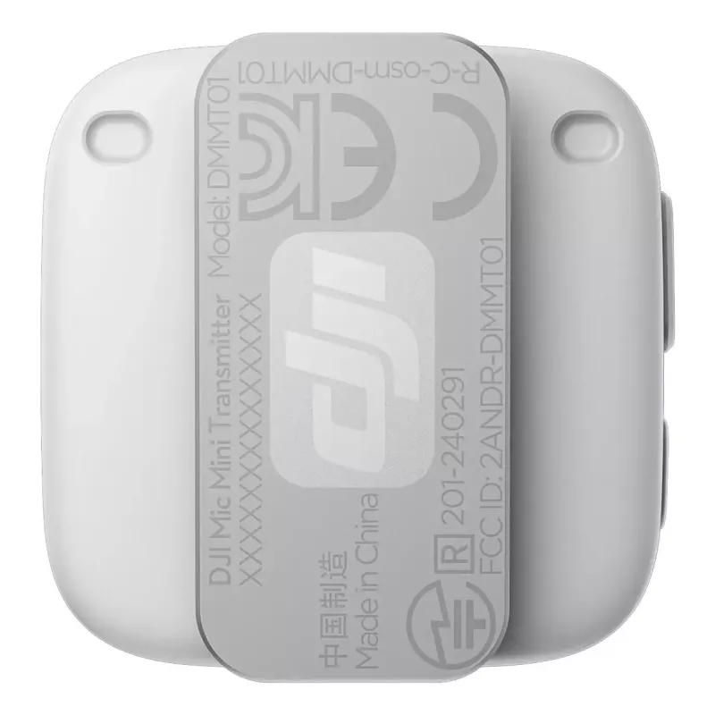 Belaidis prie kūno tvirtinamas mikrofonas-siųstuvas DJI CP.RN.00000430.01 — 100–20000 Hz, 3.87 V baterija, iki 11.5 val., balta, 26.1×26.6×16 mm