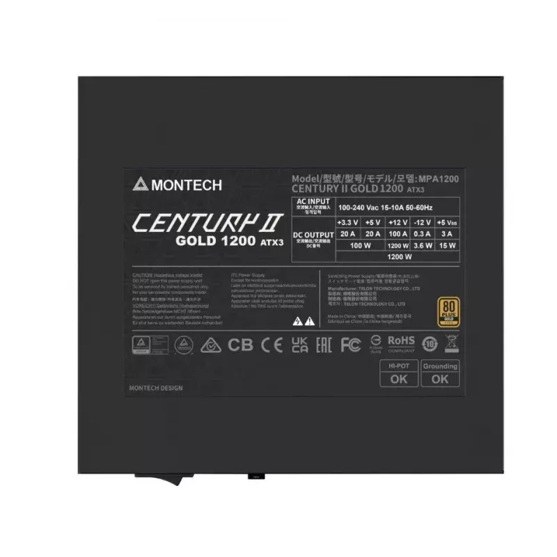 MONTECH CENTURY II 1200W maitinimo šaltinis, ATX 3.1, 80 PLUS Gold, 1200 W