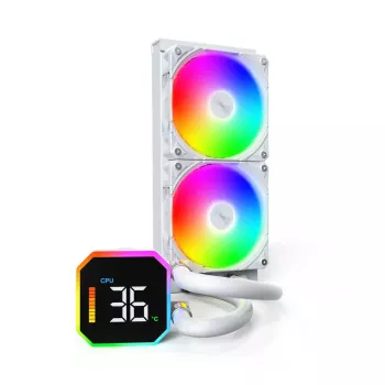 Montech HyperFlow Digital 240 procesoriaus skysčio aušintuvas “viskas viename” 12 cm baltas 1 vnt.