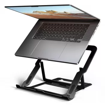 Axagon STND-LAB Aliumininis stovas nešiojamiesiems kompiuteriams, dydis 10 inch–17.3 inch. Aštuonios reguliuojamos aukščio ir kampo pozicijos. Juoda versija.