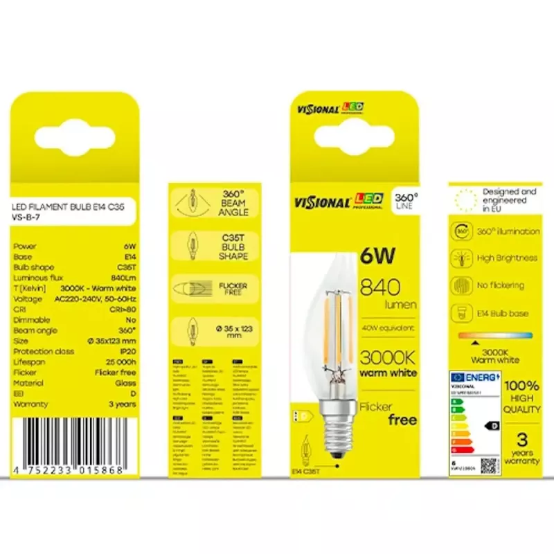LED lemputė VISIONAL VS-B-7 6W, 840 lm, 3000K