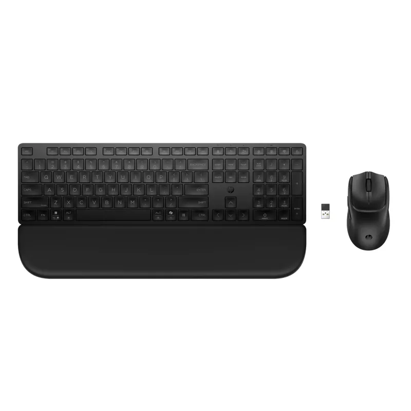 Klaviatūros ir pelės rinkinys HP Multi-device USB/Bluetooth PR585C su riešo atrama, juodas, pelė pridedama