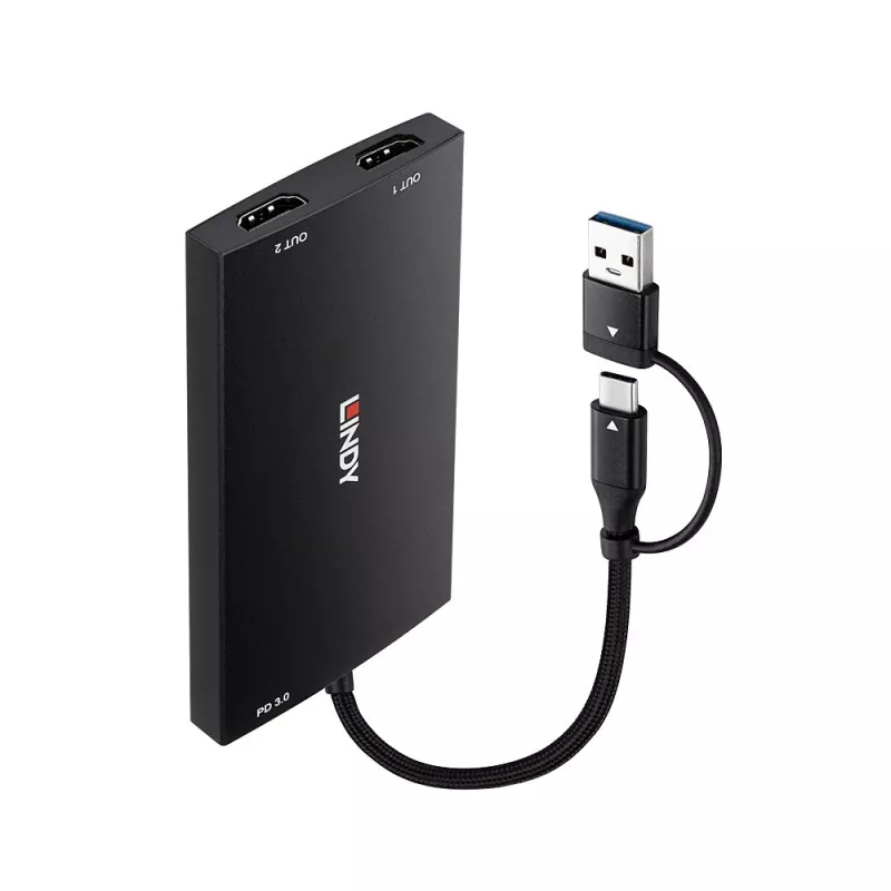 Lindy 43430 vaizdo kabelio adapteris 0,11 m USB Type-C 2 x HDMI juodas