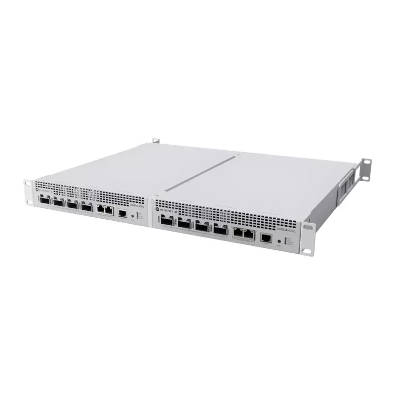 Tinklo komutatorius MikroTik CRS804-4DDQ-HRM — 10G Ethernet RJ-45 2 prievadai, konsolė RJ-45, pilka