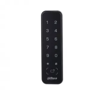 Prieigos kontrolės skaitytuvas DAHUA ASR2201A-D, juodas — 12 V DC, 1,7 W tipinė galia, 135×40×15 mm