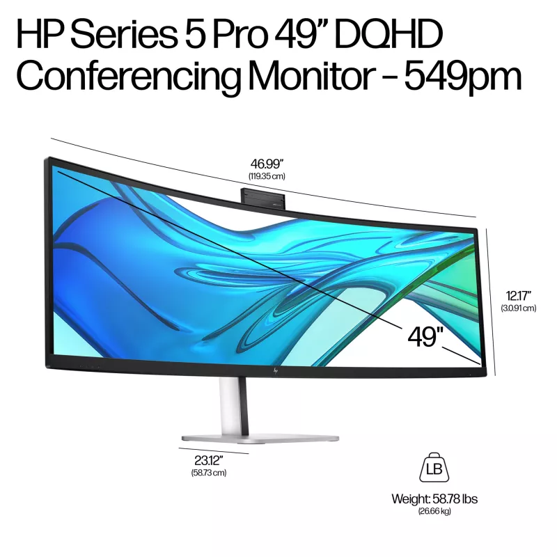 HP Series 5 Pro 49 colių DQHD konferencinis monitorius - 549pm, 124,5 cm (49 colių), 5120 x 1440 pikselių, Dual QHD, LCD, 5 ms, juodos spalvos