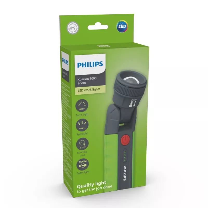 Philips Xperion 3000 LUMX30ZOOMX1 Zoom, LED, 1000 lm, 1000 lm, Žalia, Pilka, Baterija, 9 h