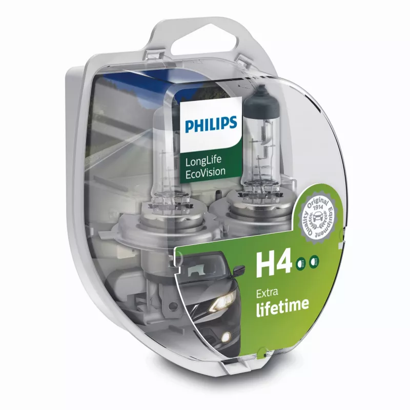 Philips LongLife EcoVision 12342LLECOS2 Ilgesnis tarnavimo laikas, 60 W, 12 V, H4, 3100 K, 2 vnt.
