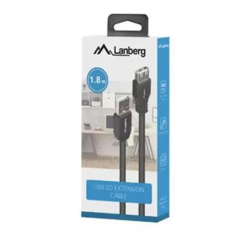 LANBERG USB-A į USB-A laidas 2.0, kištukas į lizdą, 1,8 m, juodas