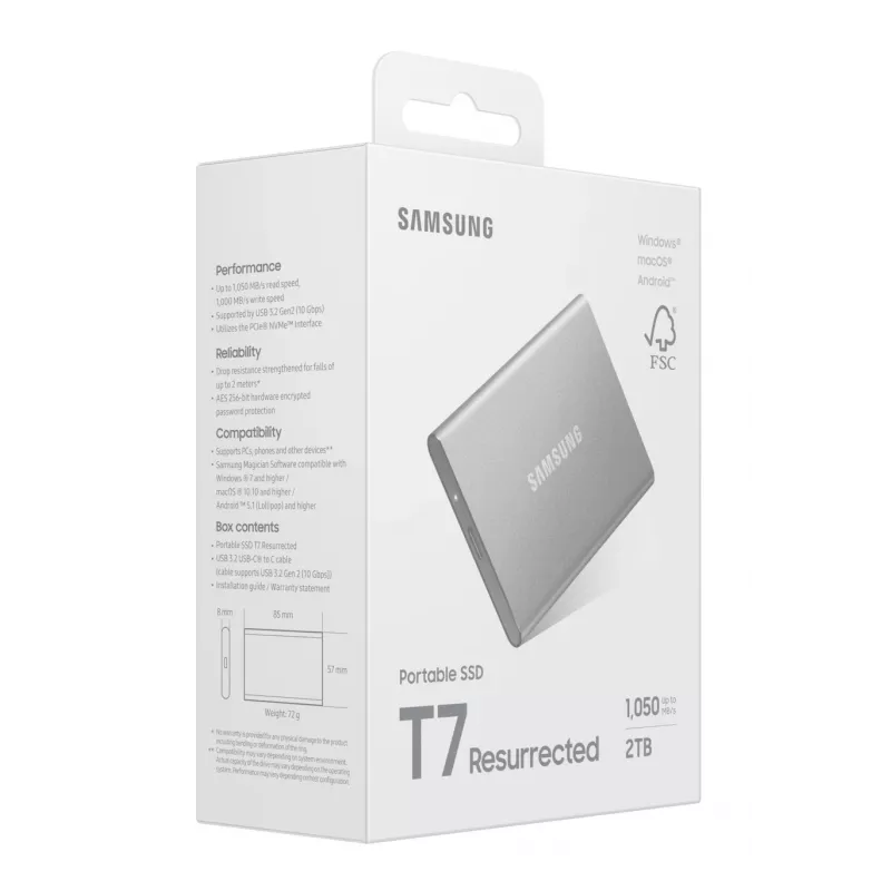 Samsung MU-PD2T0G/WW išorinis SSD diskas 2 TB USB Type-C 3.2 Gen 2 (3.1 Gen 2) Sidabrinis