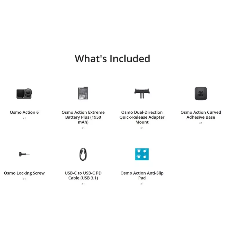 Veiksmo kamera DJI Osmo Action 6 Standard Combo — 38 MP CMOS, 4K Ultra HD, 155° FOV, 2x skaitmeninis priartinimas