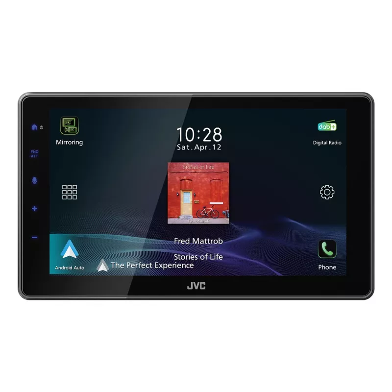 2-DIN JVC KW-M795DBW automobilio multimedijos imtuvas, 9 colių talpinis jutiklinis ekranas, 200 W, „Wi‑Fi“ dviejų dažnių juostų, „Bluetooth“, DAB+/FM/AM