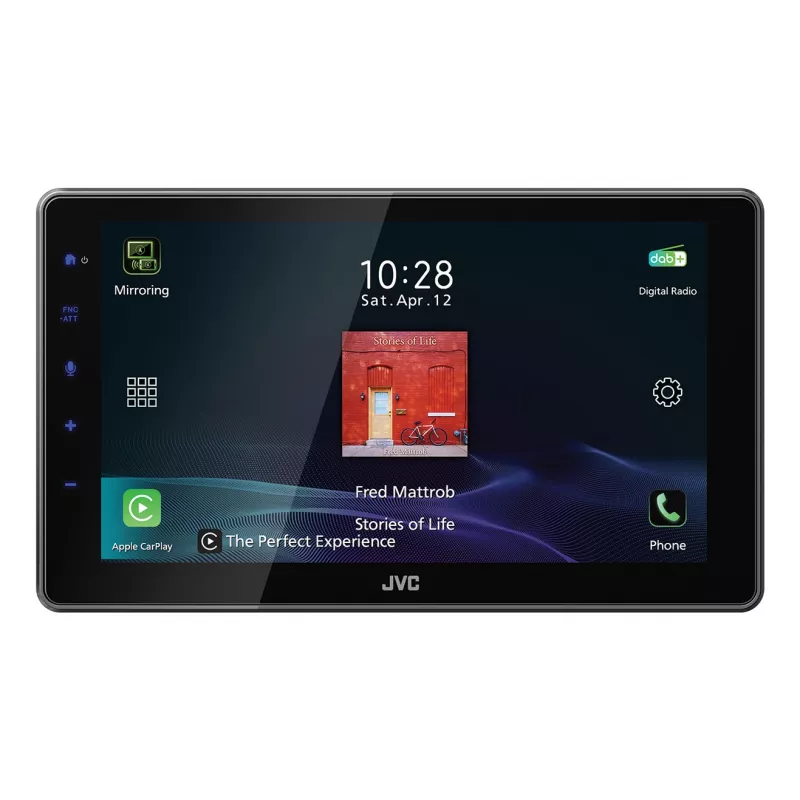 2-DIN JVC KW-M795DBW automobilio multimedijos imtuvas, 9 colių talpinis jutiklinis ekranas, 200 W, „Wi‑Fi“ dviejų dažnių juostų, „Bluetooth“, DAB+/FM/AM