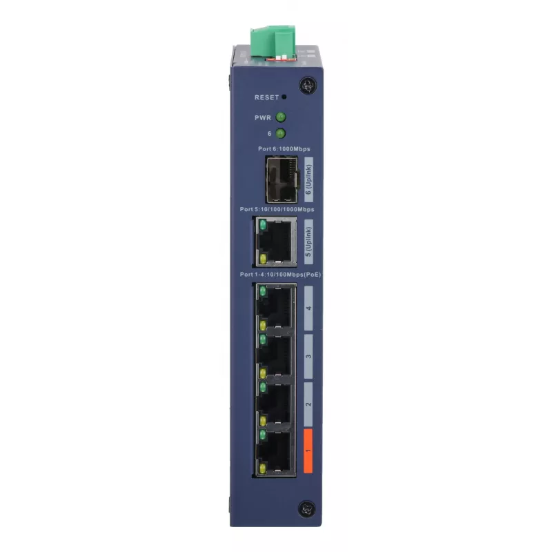 Valdomas pramoninis komutatorius DAHUA CHS4106-4ET-60 — 6 prievadų, 4x PoE 10/100, L2, 4,8 Gbit/s, 8000 MAC