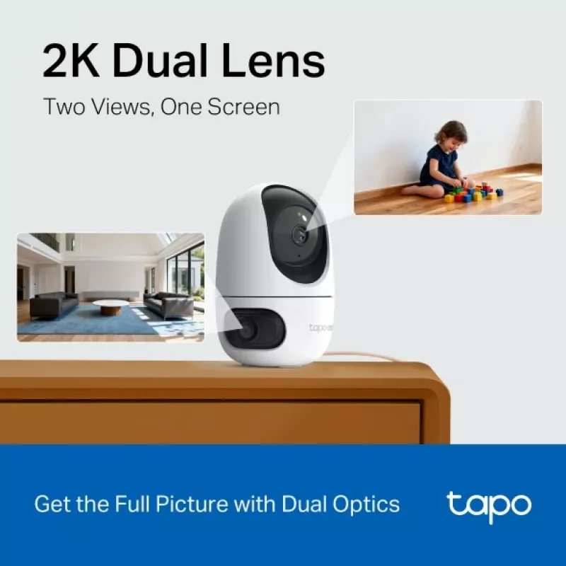 IP apsaugos kamera TP-Link Tapo C245D 2304×1296, 3,1 mm objektyvas, 104,3° horiz., lubų/sienos montavimas, belaidė, vidaus, balta