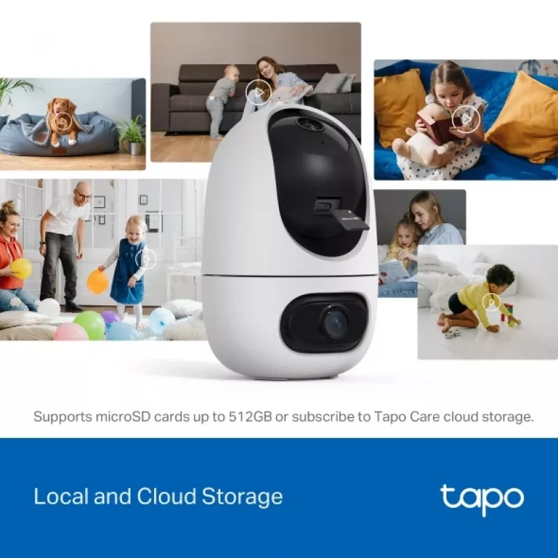 IP apsaugos kamera TP-Link Tapo C245D 2304×1296, 3,1 mm objektyvas, 104,3° horiz., lubų/sienos montavimas, belaidė, vidaus, balta