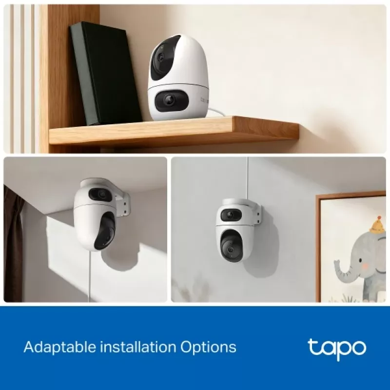 IP apsaugos kamera TP-Link Tapo C245D 2304×1296, 3,1 mm objektyvas, 104,3° horiz., lubų/sienos montavimas, belaidė, vidaus, balta
