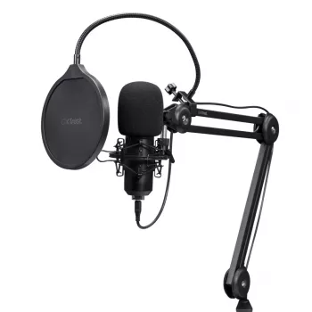 Podcast mikrofonas TRUST GXT 270 Emita II+ — kondensatorinis USB, laidinis, metalinis korpusas, juodas, 2,5 m laidas