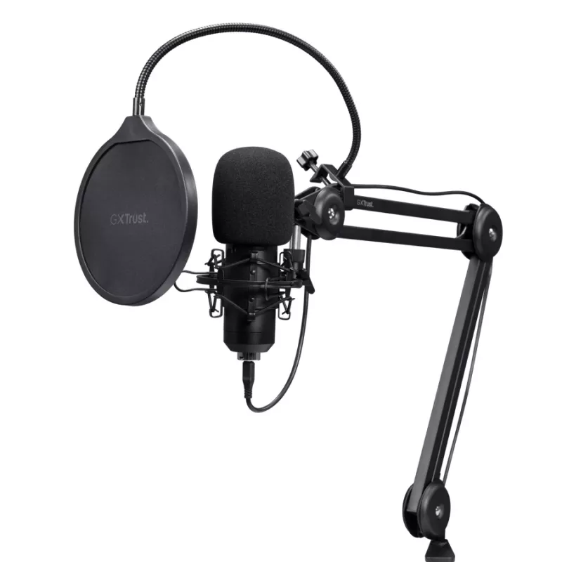 Podcast mikrofonas TRUST GXT 270 Emita II+ — kondensatorinis USB, laidinis, metalinis korpusas, juodas, 2,5 m laidas
