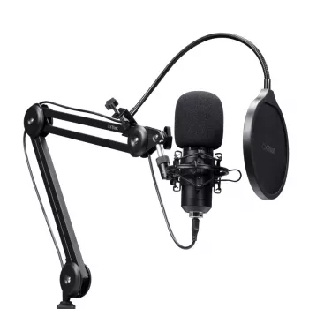 Podcast mikrofonas TRUST GXT 270 Emita II+ — kondensatorinis USB, laidinis, metalinis korpusas, juodas, 2,5 m laidas