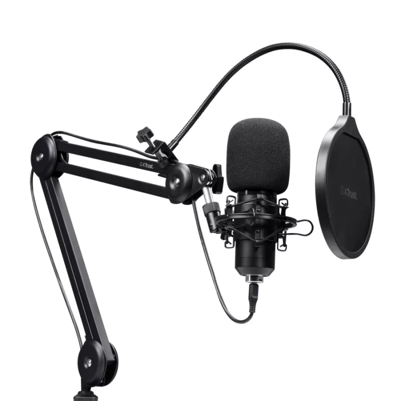 Podcast mikrofonas TRUST GXT 270 Emita II+ — kondensatorinis USB, laidinis, metalinis korpusas, juodas, 2,5 m laidas
