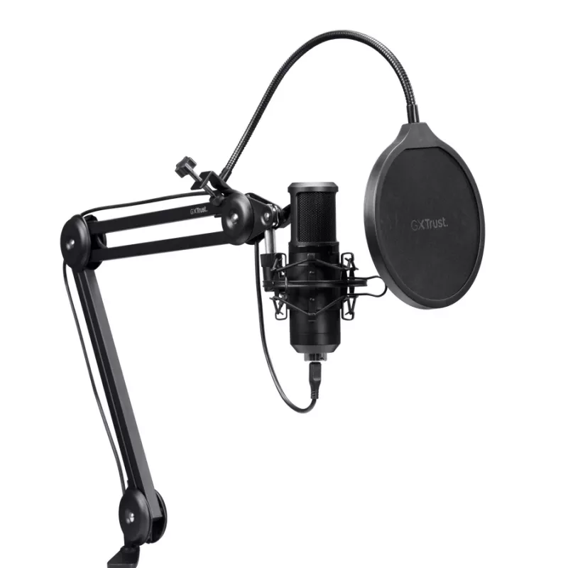 Podcast mikrofonas TRUST GXT 270 Emita II+ — kondensatorinis USB, laidinis, metalinis korpusas, juodas, 2,5 m laidas