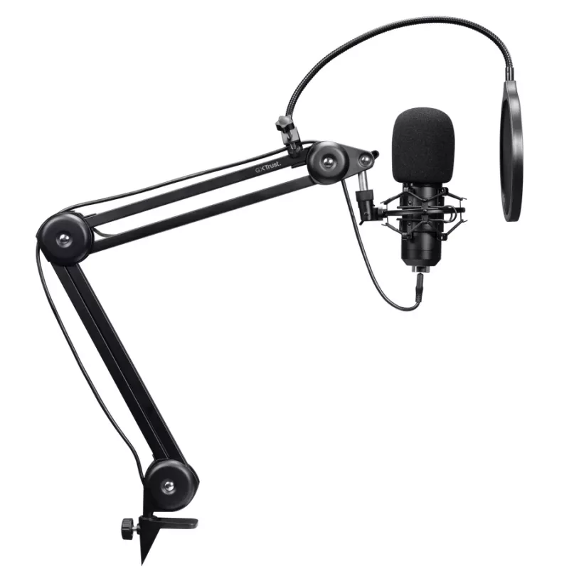 Podcast mikrofonas TRUST GXT 270 Emita II+ — kondensatorinis USB, laidinis, metalinis korpusas, juodas, 2,5 m laidas