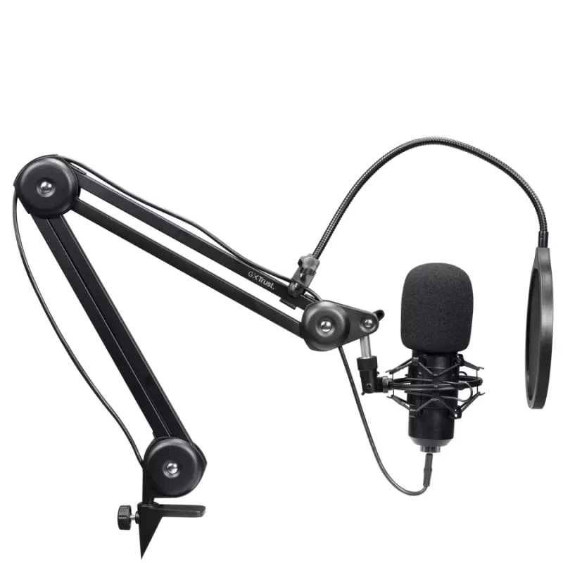 Podcast mikrofonas TRUST GXT 270 Emita II+ — kondensatorinis USB, laidinis, metalinis korpusas, juodas, 2,5 m laidas