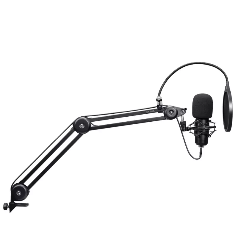 Podcast mikrofonas TRUST GXT 270 Emita II+ — kondensatorinis USB, laidinis, metalinis korpusas, juodas, 2,5 m laidas
