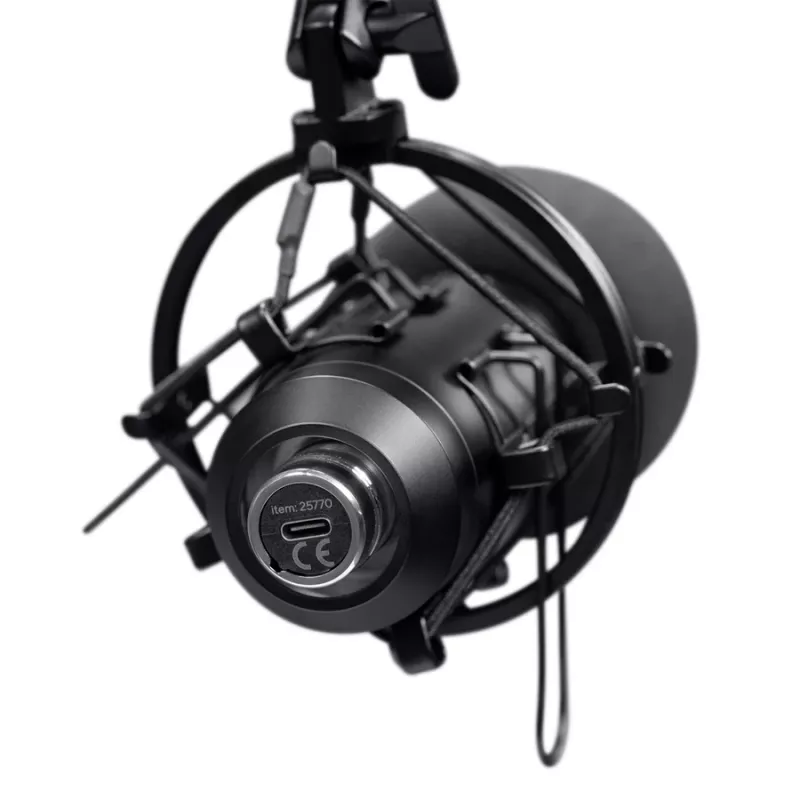 Podcast mikrofonas TRUST GXT 270 Emita II+ — kondensatorinis USB, laidinis, metalinis korpusas, juodas, 2,5 m laidas
