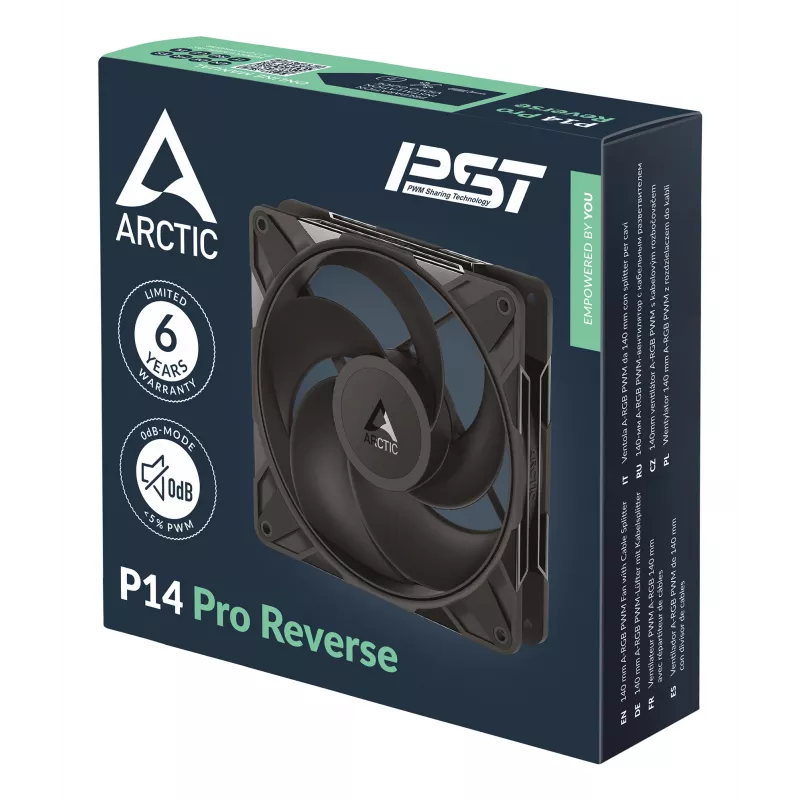 ARCTIC Freezer P14 Pro Reverse - 3 rinkinys - 140 mm A-RGB PWM ventiliatorius su kabelių skirstytuvu