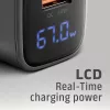 Sieninis įkroviklis AXAGON ACU-PQ67D, 67W, USB-C PD3.0 + USB-A QC4+, 2 išvestys, LCD ekranas, 100–240V