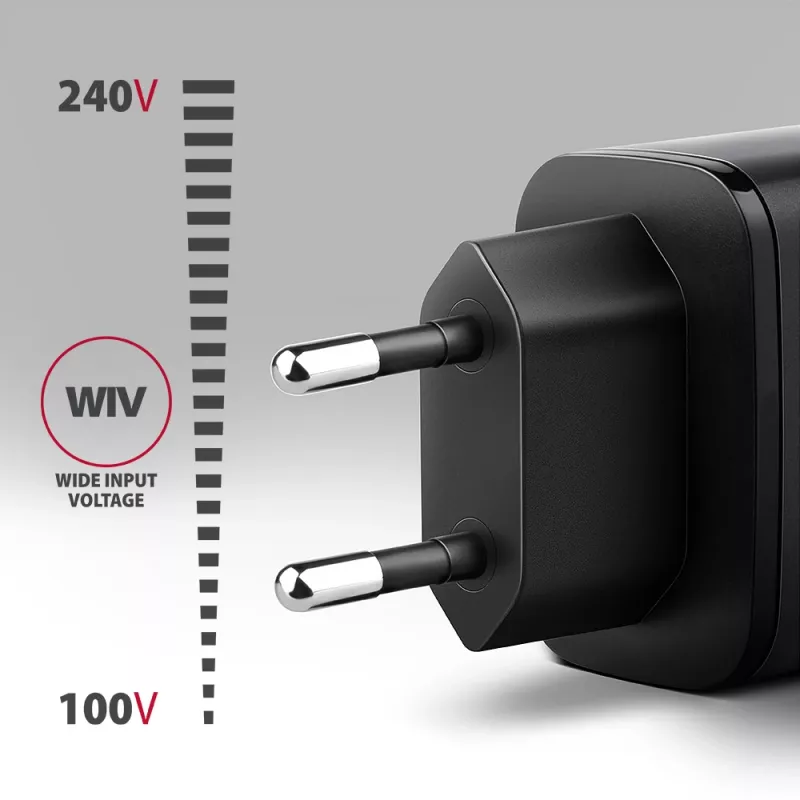 Sieninis įkroviklis AXAGON ACU-PQ67D, 67W, USB-C PD3.0 + USB-A QC4+, 2 išvestys, LCD ekranas, 100–240V