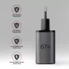 Sieninis įkroviklis AXAGON ACU-PQ67D, 67W, USB-C PD3.0 + USB-A QC4+, 2 išvestys, LCD ekranas, 100–240V
