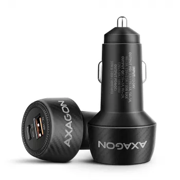 Automobilinis įkroviklis AXAGON PWC-PQ48, 48 W, USB-C (PD3.0) + USB-A (QC4+), įėjimas 12–24 V, juodas