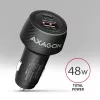 Automobilinis įkroviklis AXAGON PWC-PQ48, 48 W, USB-C (PD3.0) + USB-A (QC4+), įėjimas 12–24 V, juodas