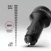 Automobilinis įkroviklis AXAGON PWC-PQ48, 48 W, USB-C (PD3.0) + USB-A (QC4+), įėjimas 12–24 V, juodas