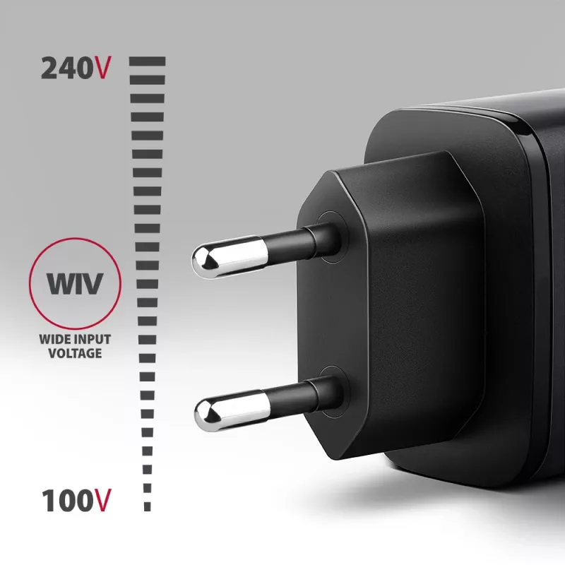 Sieninis įkroviklis AXAGON ACU-PQ67, 67W, PD3.0 + QC4+, 1x USB-C + 1x USB-A, 100–240V, pilka/juoda