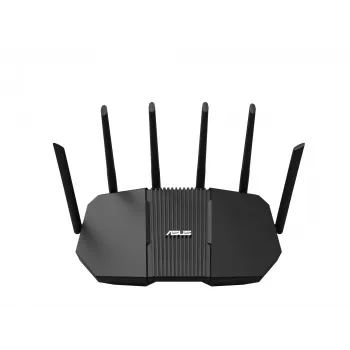 Stalinis maršrutizatorius ASUS RT-BE90U BE9400 AiMesh — Trijų dažnių „Wi‑Fi 7“ (2,4/5/6 GHz), 9400 Mbps, 2,5 Gigabit Ethernet, 4× RJ‑45 LAN, USB, juoda