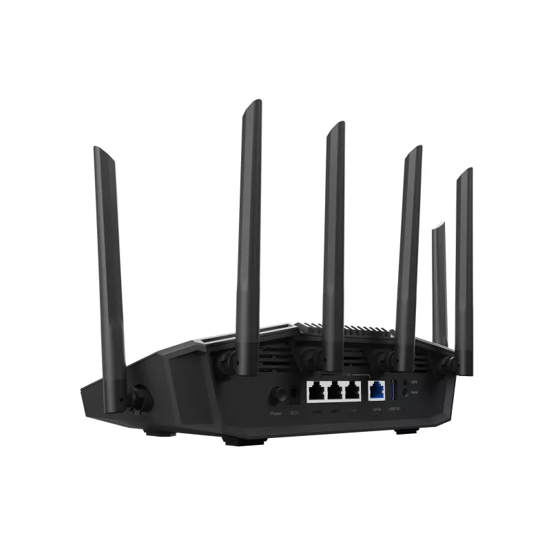 Stalinis maršrutizatorius ASUS RT-BE90U BE9400 AiMesh — Trijų dažnių „Wi‑Fi 7“ (2,4/5/6 GHz), 9400 Mbps, 2,5 Gigabit Ethernet, 4× RJ‑45 LAN, USB, juoda